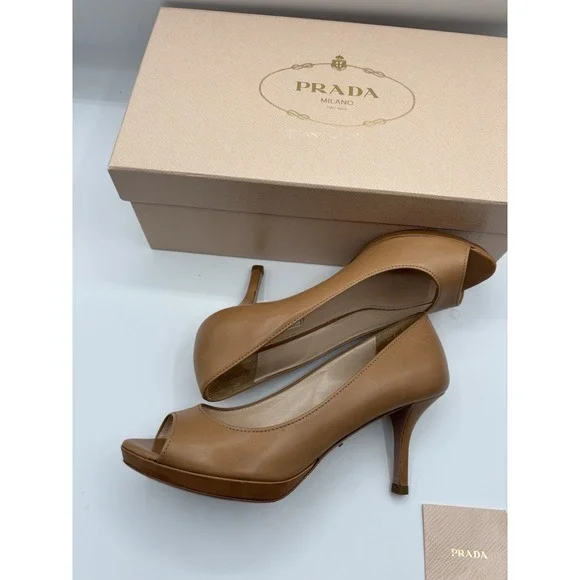 Prada Tan Peep-Toe Heels - Picture 3 of 11